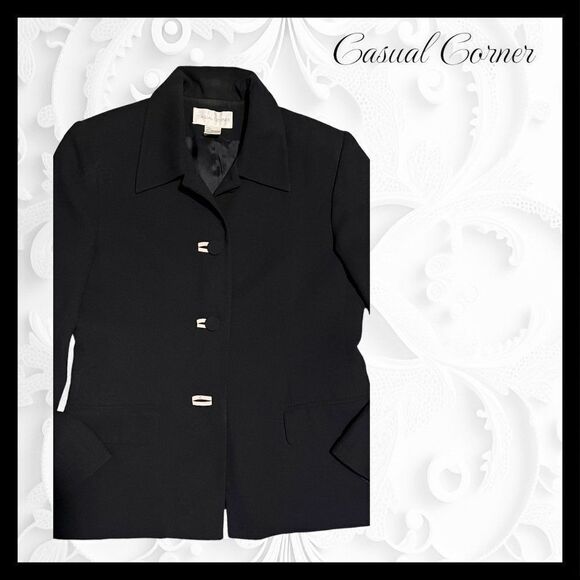 Casual Corner Women's Sz. 8 Three Button Bal Collar Black Blazer Jacket, Lined - Picture 5 of 7